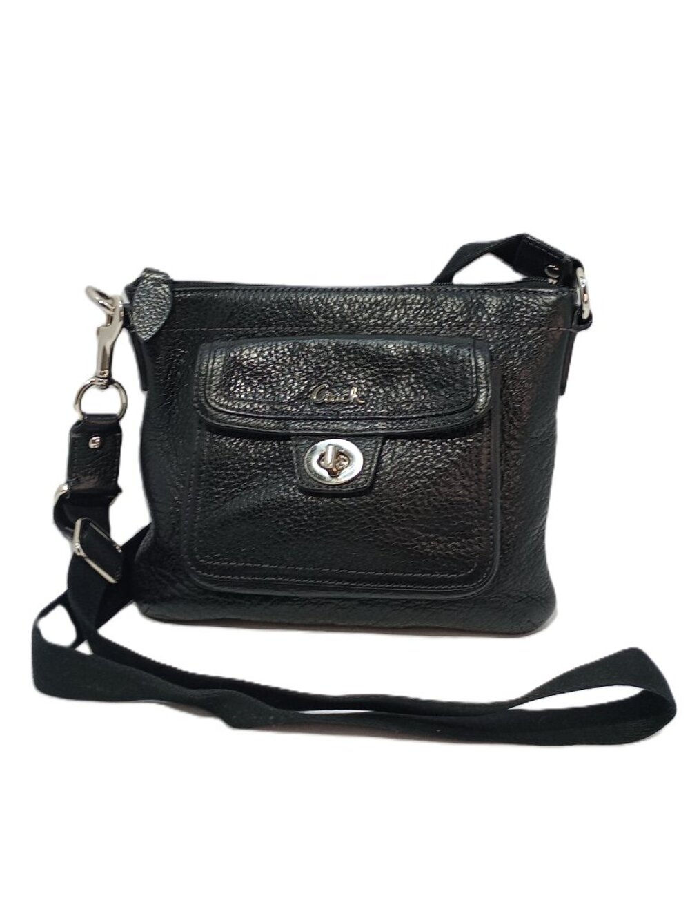 Coach Penelope Turnlock Swingpack Crossbody Black Pebbled Leather F16533 F45012